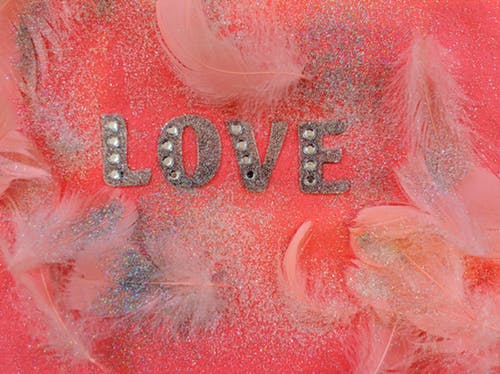 Pink Love Fabric Decor With Feathers